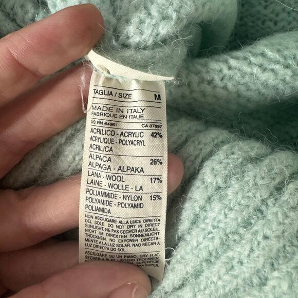 Women Sweater M Light Blue Alpaka Blend Cowl Neck Button Knit Made In Italy Prep - Picture 4 of 5